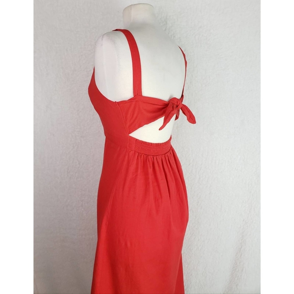 Japna Coral Button Front Back Tie Linen Dress - Picture 3 of 8